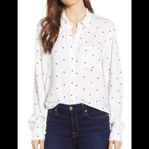 Rails Heart Print Top Blouse Button Down Sz S NWT